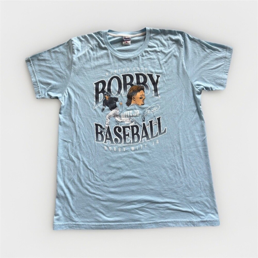 Charlie Hustle Kansas City Royals Bobby Witt Jr Blue Baseball Shirt - XL